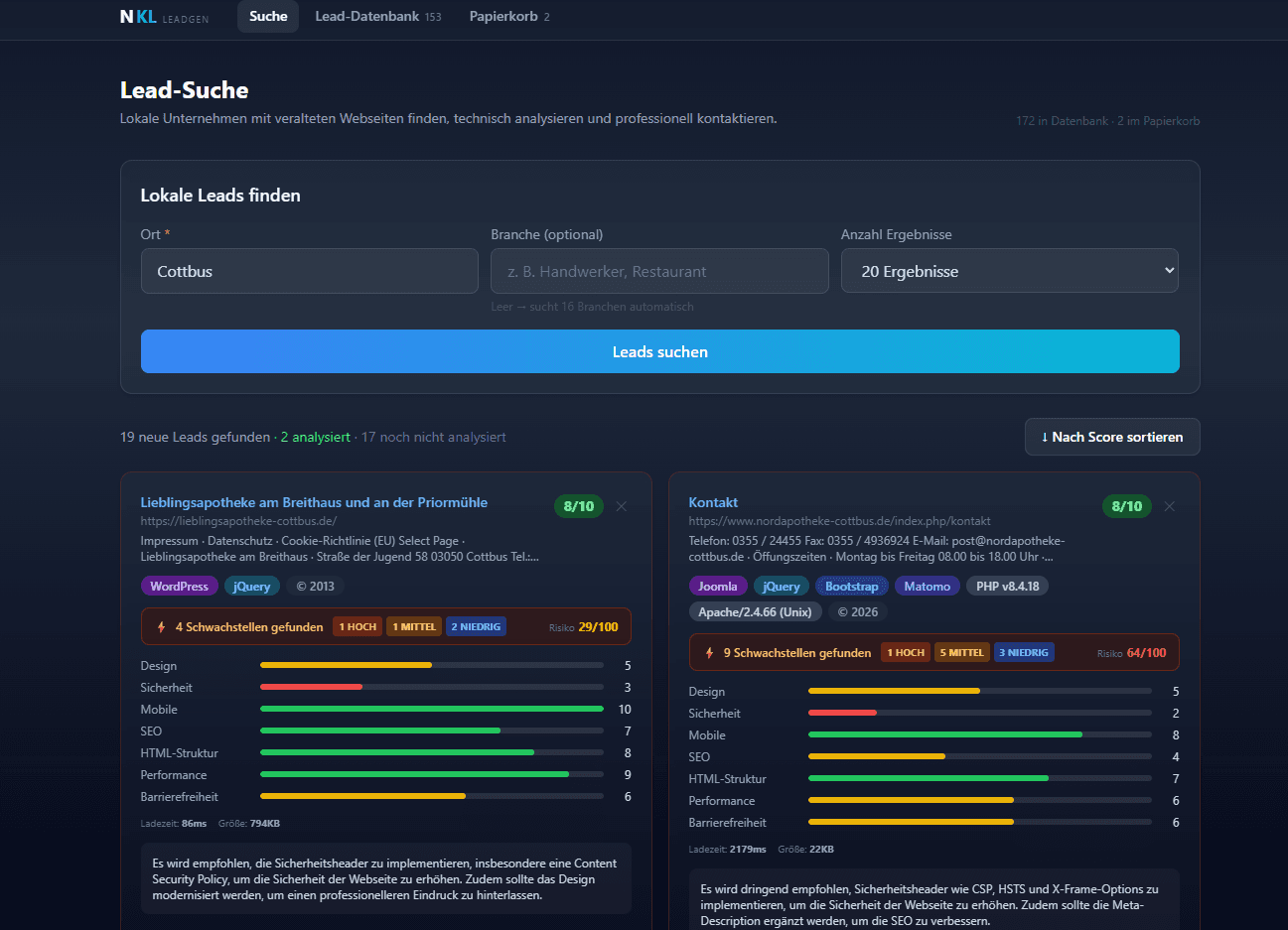 Webprojekt, Kundenprojekt von NKL Solutions